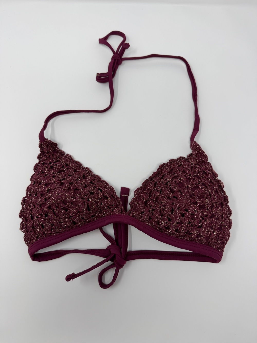 Crochet Triangle Bikini Top - Wine